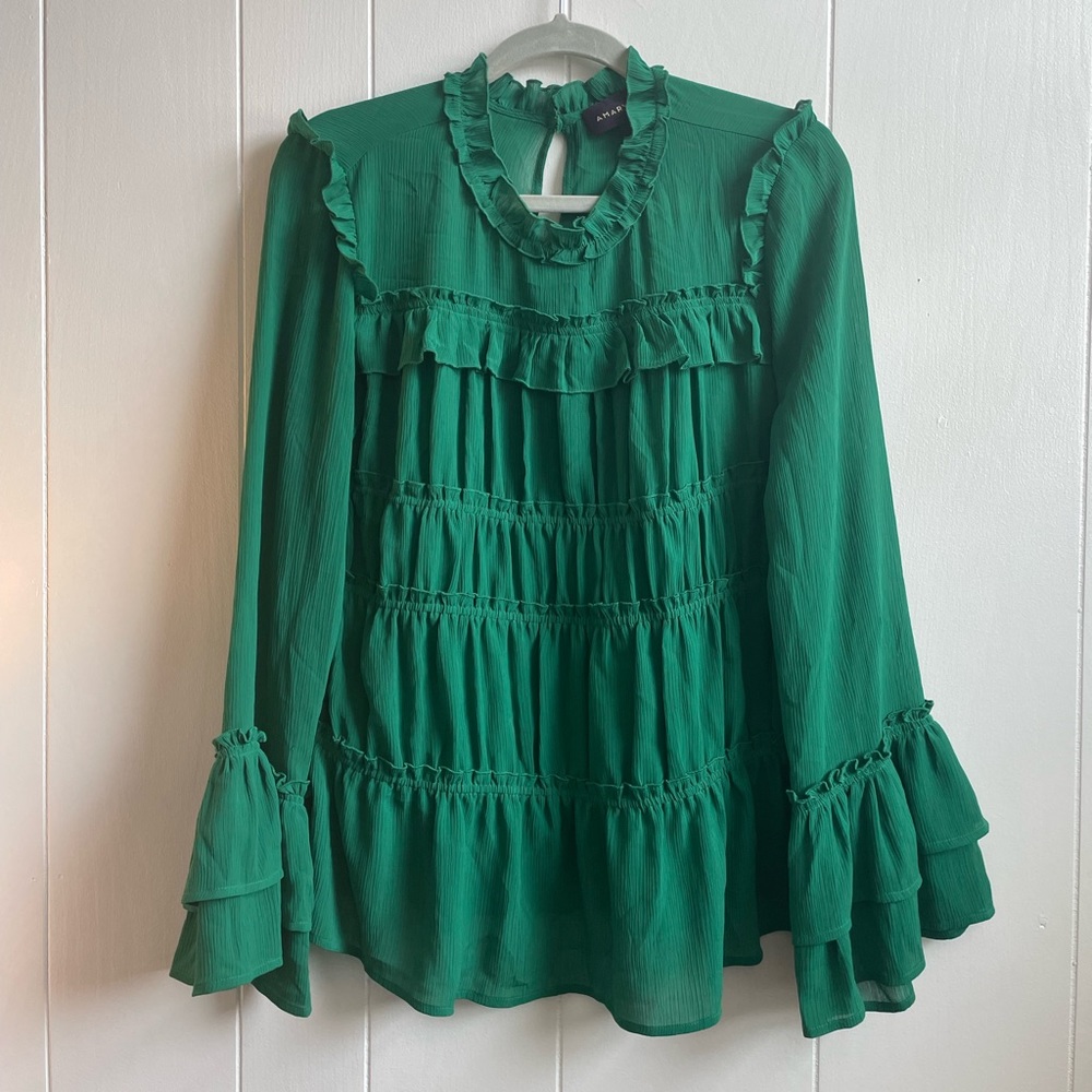 Amaryllis Green Ruffle Blouse